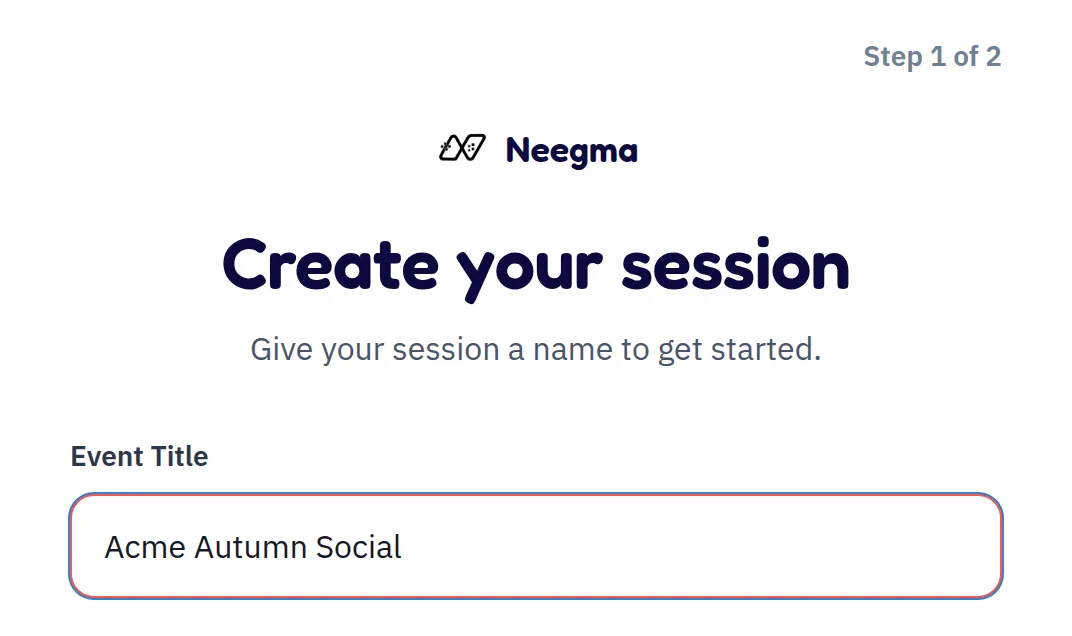 Create your session form with the Event Title field filled in as Acme Autumn Social