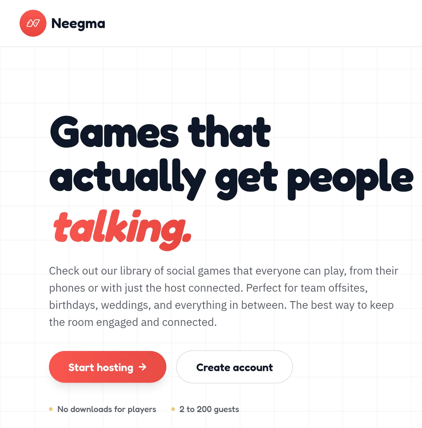 Neegma homepage hero with the Start hosting button under the headline